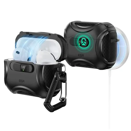 ESR Hülle für AirPods Pro 3 (2025), kompatibel mit AirPods Pro 3. Generation (USB-C), Müheloses MagSafe, Stoßsicherer Verschluss, Einfaches Öffnen, Cyber-Serie, Schwarz