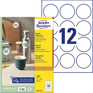 Avery Zweckform L3416 runde Etiketten - 60mm, 1200 Stück, selbstklebend und bedruckbar, ideal für alle Drucker, umweltfreundlich und Made in Germany