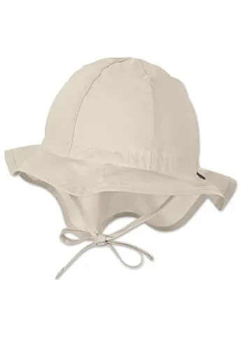 Sterntaler Sonnenhut - Unisex Sommerhut - UV-Schutz 50+ Mütze mit breiter Krempe und Größenregulierung - Nackenschutz - Bindebänder - Baby Kinder Kopfbedeckung aus Popeline (Bio) - beige,Größe 49