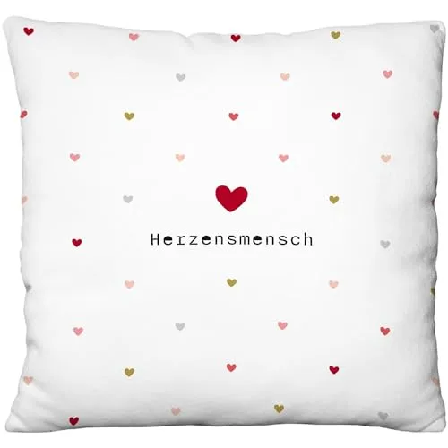 Gruss & CO Plüschkissen mit Motiv Herzensmensch | Zierkissen mit Wendemotiv, 25 cm x 25 cm, 100% Polyester | Geschenk, Valentinstag, Dekoartikel | 73798