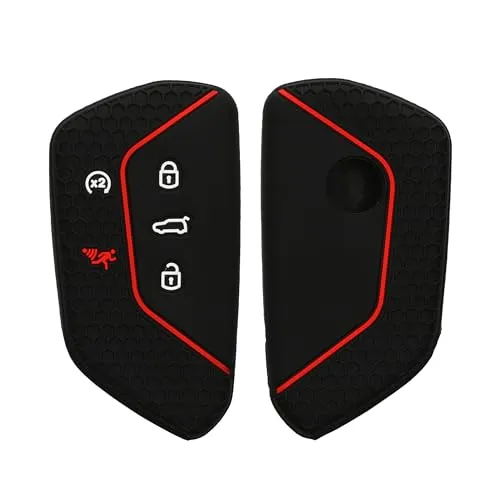 kwmobile Autoschlüssel Schutzhülle kompatibel mit VW Golf 8 5-Tasten Seat Leon MK4 Tarraco Atec Hülle - Schlüsselhülle aus Silikon - in Schwarz Rot