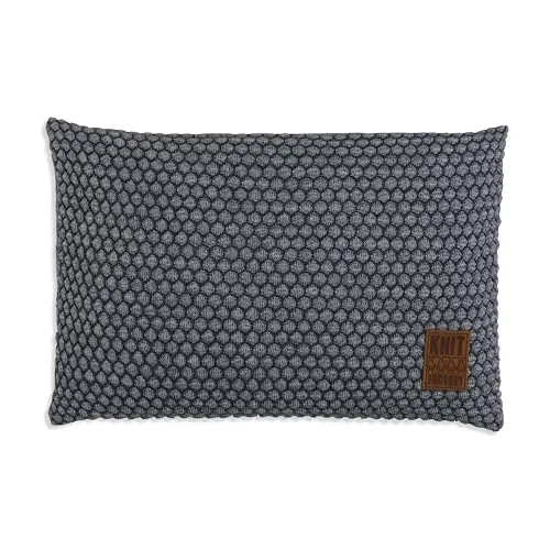 KNIT FACTORY - Juul Kissen - Zierkissen mit Füllung und Bezug - Rechteckige Dekokissen - Sofakissen aus 30% Wolle und 70% Polyacryl - Anthrazit/Grau - 60x40 cm