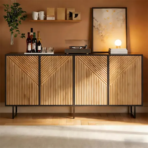 okwish Sideboard Wohnzimmerschrank mit 4 Türen und Stauraum – Modernes Streifendesign