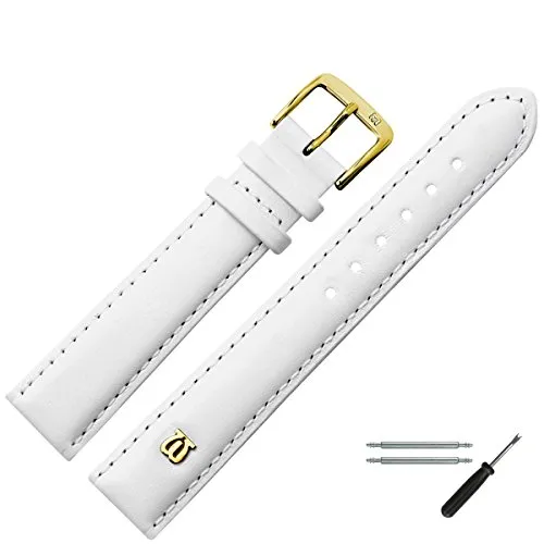 MARBURGER Uhrenarmband 12mm Leder Weiss Gold Glatt Mit Naht - Montage Set 1001220000220