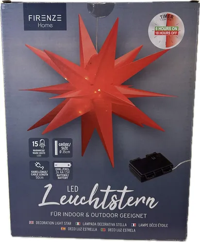 LED Stern 35cm faltbar Rot mit Timer