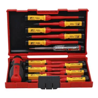 BGS-35814 VDE-Schraubendreher-Satz mit Wechselklingen - 13-teiliges Set für sicheres Arbeiten an elektrischen Geräten, ideal für Handwerker und Heimwerker.