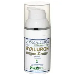 Cosmaderm Greenline Hyaluron-Augencreme 30 ml - Augenpflege mit feuchtigkeitsspendendem Hyaluron, das die Haut glättet und auf die Pflege vorbereitet. Ideal für eine sanfte Zellerneuerung und ein verfeinertes Hautbild.