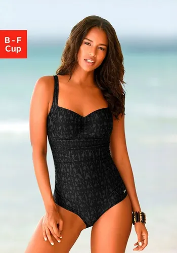 Badeanzug LASCANA Damen Gr. 50 Cup E, Schwarz-Grau - Bademode mit Shaping-Effekt für eine tolle Strandfigur. Verstellbare Träger und herausnehmbare Softcups sorgen für optimalen Tragekomfort.