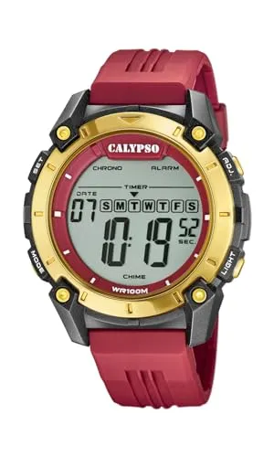 Calypso Digitale Herrenuhr Kautschuk Rot - 10 ATM, Datum, Stoppuhr, Dualzeit, Licht, Alarm, 12/24 Std - K5814/3 Flash Time