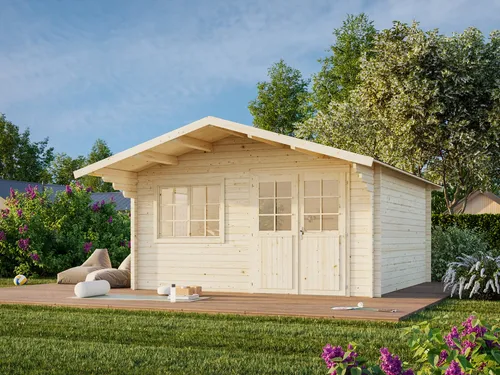 Palmako Gartenhaus Britta, Natur - Vielseitiger Rückzugsort - Gartenhäuser, ideal als Stauraum oder Hobbyraum mit verglaster Tür für optimalen Lichteinfall und charmantem Vordach.
