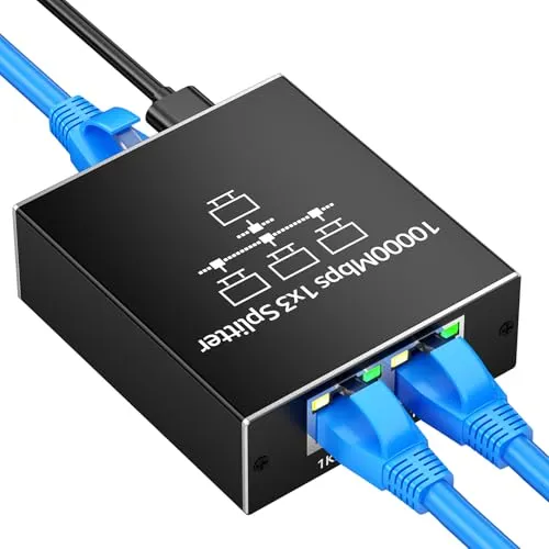 NEUTYPECHIC LAN Splitter 1 auf 3, Aluminium LAN Switch 3 Port, 1000Mbps Netzwerk Switch 4 Port, Switch 1 auf 3 Mit USB-C Netzkabel; Switch LAN für Computer, Hubs, Switches, Router, Set-Top Box