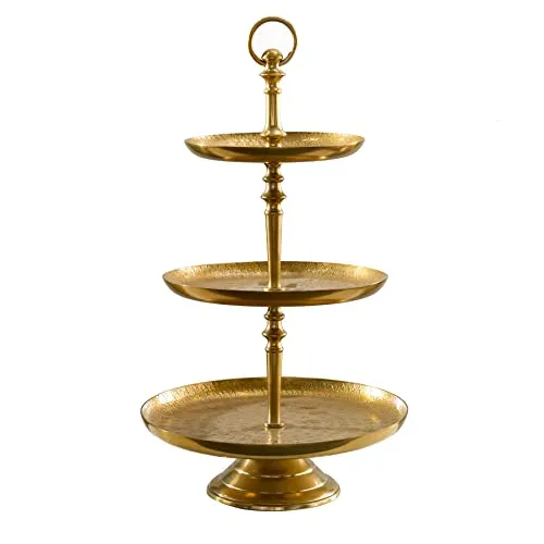 Riess Ambiente Elegante Etagere ORIENT 50cm gold Hammerschlag Design mit drei Etagen Servierständer Obstschale 3 Ablagefächer