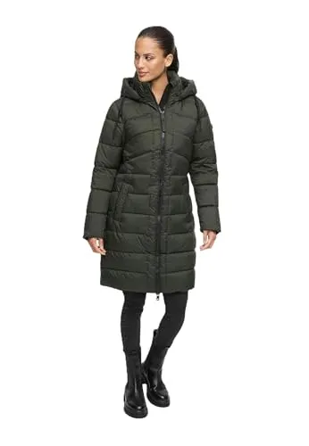 Marikoo Damen Winterjacke Kaltnäschen, XXL, grün (schwarz olive) - Funktionsjacke mit warmem Fleece in den Taschen, ideal für kalte Wintertage. Abnehmbare Kapuze und feminine Passform für jeden Anlass.