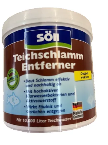 SÖLL Teichschlamm Entferner 0,5kg - Effektiver Schlammregulierer für klare Teiche bis 10.000 L. Ideal für Koi-Teiche, einfach in der Anwendung mit vollständigen Anweisungen.
