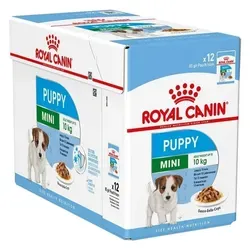 Royal Canin Mini Puppy Nassfutter | 12 x 85 g für kleine Hundewelpen - Hundefutter für kleine Rassen bis 10 Monate, optimiert für Milchzähne und unterstützt die Abwehrkräfte sowie die Gehirnentwicklung mit wertvollen Nährstoffen.