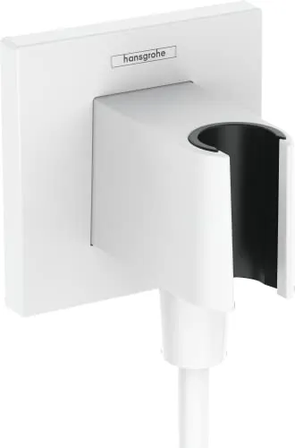 hansgrohe Fixfit E Porter KS 26889000 - Mattweiße Badarmatur - Wandanschluss mit praktischem Duschkopfhalter und integriertem Rückflussverhinderer für optimale Hygiene in der Sanitärinstallation.