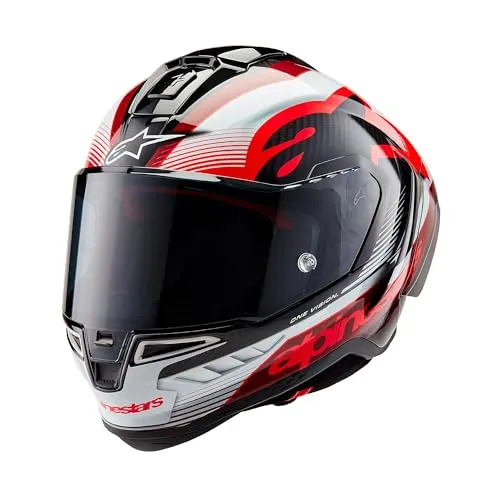 Alpinestars Supertech R10 Team Integralhelm Schwarz/Carbon/Rot/Weiß L - Motorradhelm mit überlegener Sicherheit und Aerodynamik, entwickelt für maximale Performance und Komfort. Mit individuell anpassbarem A-Head-System und optimierter Belüftung für beste Kühlung.