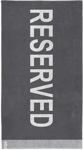 Seahorse Strandtuch Reserved, Frotteevelours - Handtuch in grau mit Schriftzug, aus 100% Baumwolle, ideal für Strand und Pool, pflegeleicht bei 60°C, Größe 100 x 180 cm.