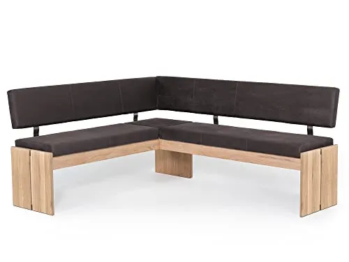 moebel-eins SIRION Eckbank mit Truhe aus Eiche, Material Massivholz/Bezug Mikrofaser, 147 x 167 cm, Dunkelbraun