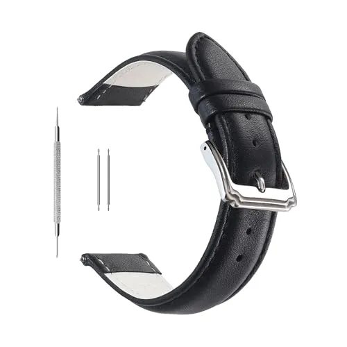 Berfine Ersatz-Uhrenarmband aus Kalbsleder, extra weiches Uhrenarmband für Herren und Frauen, Schwarz und Braun, 18/20/22 mm, Schwarz , 22 mm
