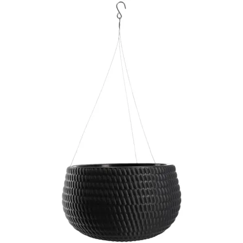 KADAX Hängetopf, Blumenampel mit Kette und Haken, Hängepflanztopf für Rankblumen, Übertopf mit Einsatz, Pflanzen Schutz für Innen- und Außenbereich (∅ 32 cm, Schwarz)
