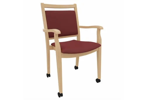einrichtungsdesign24 Armlehnstuhl André mit Rollen – Ideal für Senioren im Alter und der Pflege, komfortabel, gepolstert, Massivholzgestell, Premium Rollen rot