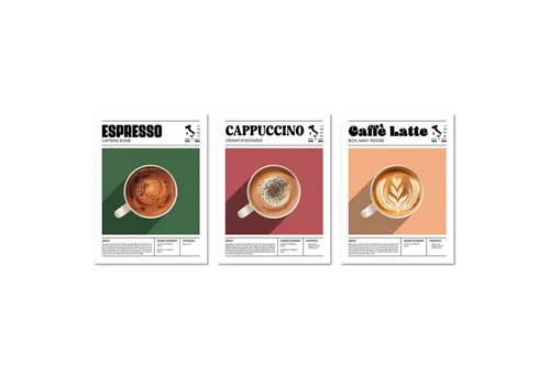 ARTFAVES Bilder-Collage Poster Set Coffee Types I mehrteilige Bilderwand I Wandbilder Kaffee, (Wandbilder modern, 3 St)
