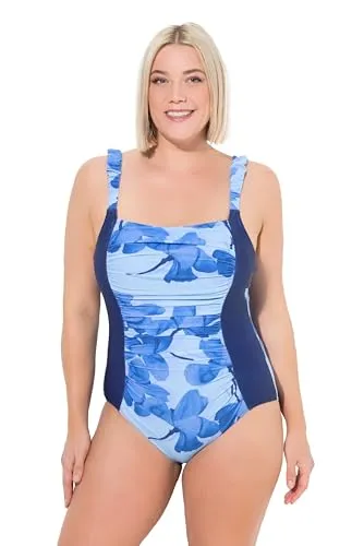 Ulla Popken Damen große Größen Plus Size Badeanzug INES, Blue Flower - Badeanzug INES in Blue Flower, speziell entworfen für große Größen, bietet perfekten Sitz und hohen Tragekomfort.