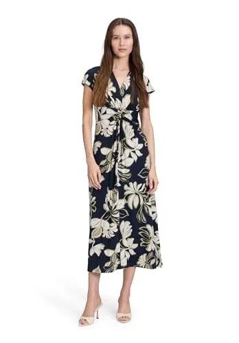 Betty Barclay Damen Midikleid mit Raffung - Feminin geschnittenes Midikleid in Dunkelblau/Grün, ideal für City und Reisen. Der figurnahe Schnitt und das stilvolle Blumenmuster verleihen Frische und Eleganz.