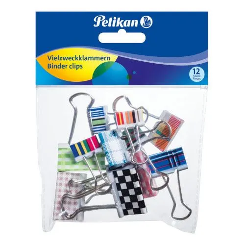 Pelikan Foldback-Klammern, farbig sortiert, 12er Beutel von Pelikan