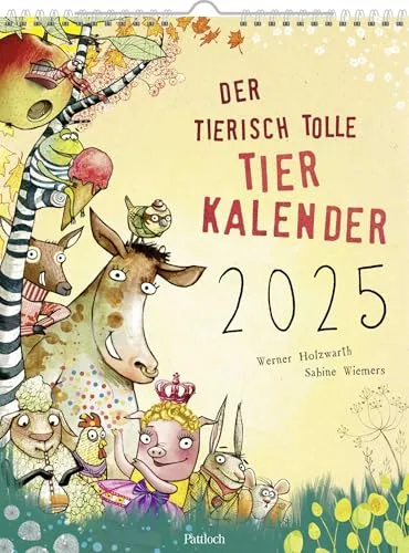 Wandkalender 2025: Der tierisch tolle Tierkalender: Kinderkalender mit 12 lustigen Tiergedichten und -bildern ab 4 Jahren
