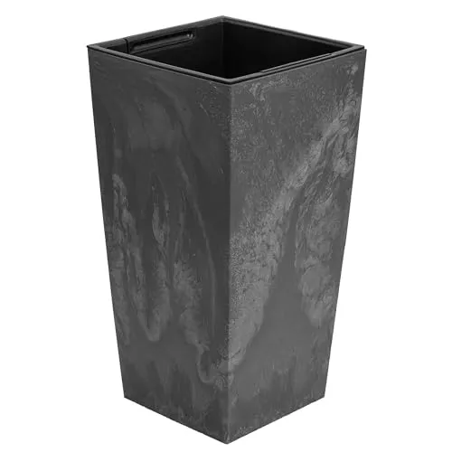 Blumenkübel 35 L mit Einsatz 22 L Beton-Optik H 550 mm Blumentopf aus Kunststoff Pflanzkübel Übertopf Quadrat Beton Struktur Grau Marengo Farbe für Innen/Außenbereiche Garten Patio Wohnzimmer Terrasse