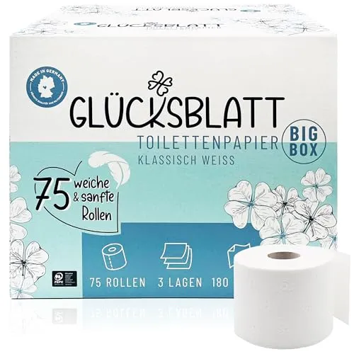 Glücksblatt Toilettenpapier Box, 3-lagig, 75 Rollen von Glücksblatt