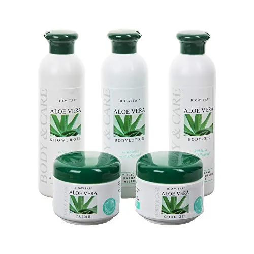 Aloe Vera Sonderset - 5-teiliges Bio-Vital Pflege-Set mit exklusiver Geschenkkartonage, ideal für ein luxuriöses Wellnesserlebnis für Ihre Haut