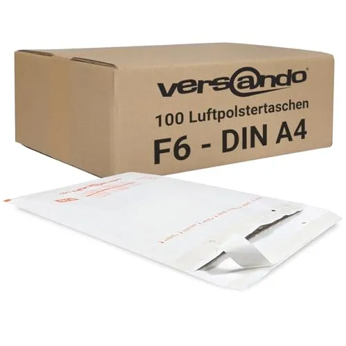 versando 100x F6 Luftpolsterumschläge Innenmaß 220 x 340 mm Außenmaß 240 x 350 mm weiß für DIN A4 / A5