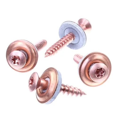 SECCARO Spenglerschraube 4,5 x 25 mm, verkupfert, Edelstahl A2, EPDM-Dichtscheibe 15 mm, TX/Innensechsrund, 100 Stück