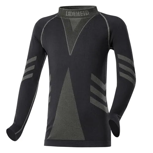 Ladeheid Thermounterwäsche Kinder Funktionsunterwäsche Thermoaktives Langarm Shirt Skiunterwäsche LAGI007 (Schwarz/Khaki, 146-152)