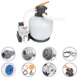 Bestway Sandfilterpumpe Flowclear 8327 L/h - Effiziente Poolreinigung - Poolzubehör mit 8.327 l/h Pumpenleistung und langlebigem, korrosionsbeständigem Tank. Inklusive Zeitschaltuhr und ChemConnect-Spender für hygienisches Wasser. Ideal für Pools von 1.100 bis 54.500 Litern.