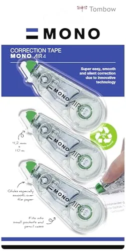 Tombow CT-CA4-3P Korrekturroller MONO air 4, mittiges Abrollen, 4,2 mm x 10 m, Dreierpack