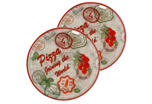 MamboCat Pizzateller 2er Set Charme Red - Rom rot, 33cm - Pizzateller im 2er Set mit italienischem Flair, ideal für große Pizzen oder als Servierplatte für Gäste. Die dekorativen Porzellan-Teller haben einen Durchmesser von 33 cm und sind spülmaschinengeeignet.