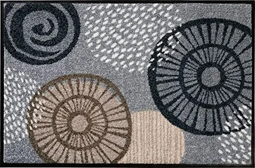 Erwin Müller Fußmatte Neuwied, Schmutzfangmatte, Sauberlaufmatte Blumen silber/braun Größe 40x60 cm - langlebig, pflegeleicht, rutschfest, für Fußbodenheizung geeignet