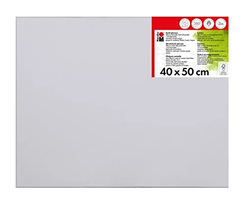 Marabu 1616000000401 - Keilrahmen, ca. 40 x 50 cm, Rahmentiefe ca. 1,8 cm, weiß, mit 380 g/qm Baumwolle bespannt, 3 fach grundiert, leicht saugend, für Acryl-, Öl-, Gouache- und Temperafarben