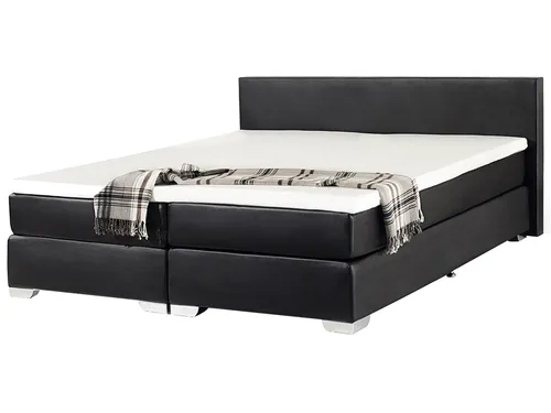 Produktbild BELIANI Boxspringbett Kunstleder Schwarz 180 x 200 cm Glamour