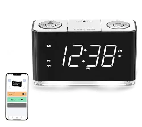 iTOMA Radiowecker, Wecker mit Bluetooth, große LED-Anzeige, FM-Radio, Dual-Wecker, USB-Ladeanschluss, Nachtlicht, Auto-manueller Dimmer, Snooze, Sleep Timer (Weiß LED, 507)