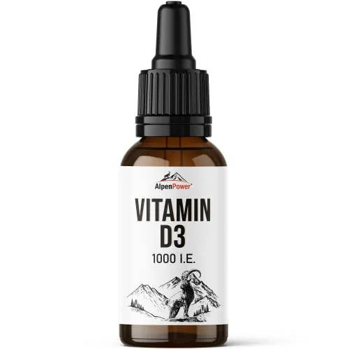 AlpenPower Vitamin D3 50 ml (1700 Tropfen) I 1000 I.E. pro Tropfen I Hohe Bioverfügbarkeit I MCT-Öl aus Kokosnuss I Hochdosiert, in Deutschland hergstellt