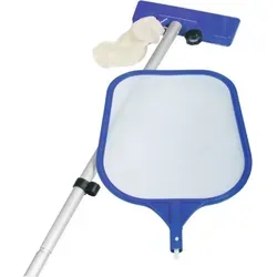 Poolreinigungsset mit Kescher und Vakuumsauger - Effektives Reinigungsset für Fast-Set-Pools. Der Kescher entfernt mühelos Laub und Insekten, während der Vakuumsauger grobe Verschmutzungen vom Boden aufnimmt. Leichtes Stecksystem für einfachen Einsatz.