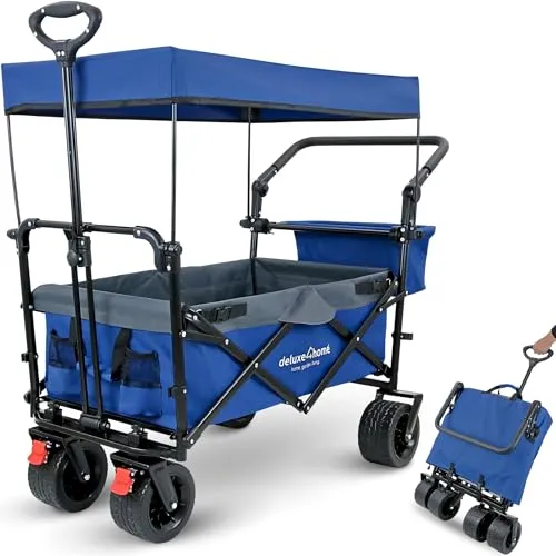 deluxe4home® Bollerwagen Faltbar mit Dach Blau/Grau in blau von deluxe4home