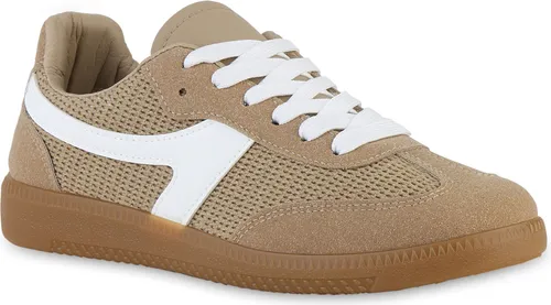 VAN HILL Damen Sneaker Low Schnürer – Bequeme Strick Freizeit-Schuhe in Khaki, Größe 38 - Sneaker für Damen, ideal für Frühling und Sommer. Mit bequemer Strick-Oberfläche und flachem Absatz für optimalen Tragekomfort.