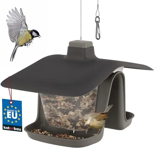 KOTARBAU® Vogelfutterspender aus Kunststoff - 28 x 17,5 cm - Doppelt - Vogelhaus zum Aufhängen - Vogelfutterhaus für Wildvögel - mit Drahtseil - Wetterfest & Langlebig - Schwarz
