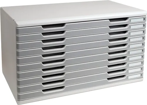 EXACOMPTA Schubladenbox MODULO A3 - 10 Schübe in Steingrau - Praktische Schubladenbox für DIN A3, bietet 10 geräumige Schübe für optimale Organisation und einen eleganten steingrauen Look.